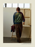 USAGE Colorblock Raglan Cotton Sweatshirt in Green - On Male Model
