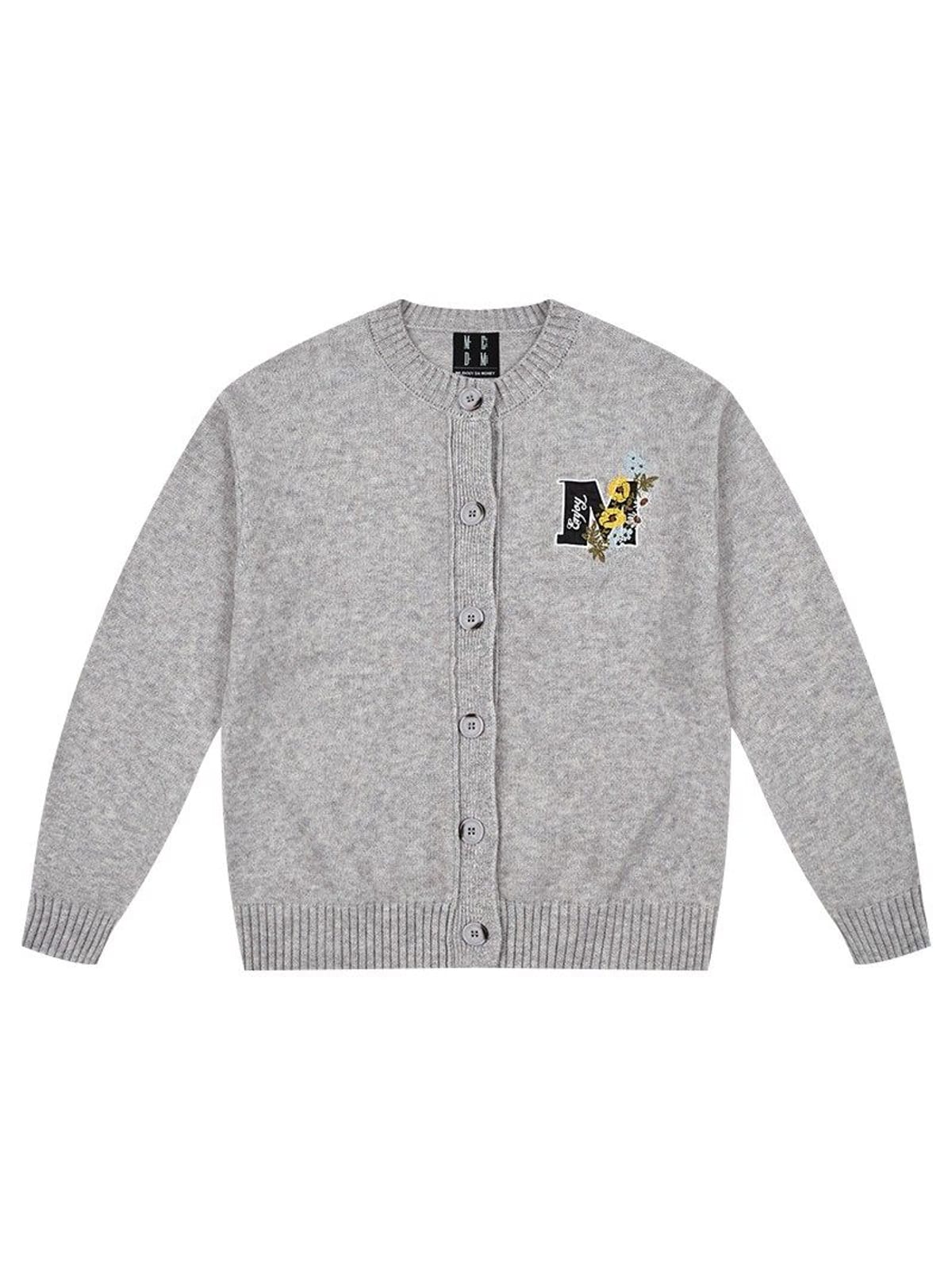 MEDM Floral Embroidered Knit Cardigan in Gray