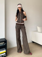 RARELY ALIKE Detachable 2 in 1 Nylon Sports Jacket in Brown - On Female Model