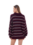 SweetChilling Striped Lambswool Blend Polo Sweater in Red - On Female Model