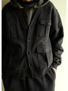 USAGE Cotton Safari Pocket Cardigan Sweatshirt in Navy Blue - On Model
