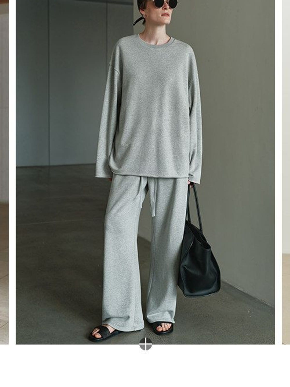MSBEAST Cotton Terry Sweatshirt Tapered Joggers in Gray - On Female Model