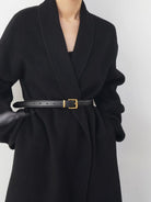 PANLULUPAN Full Grain Leather Square Buckle Belt in Black - On Female Model