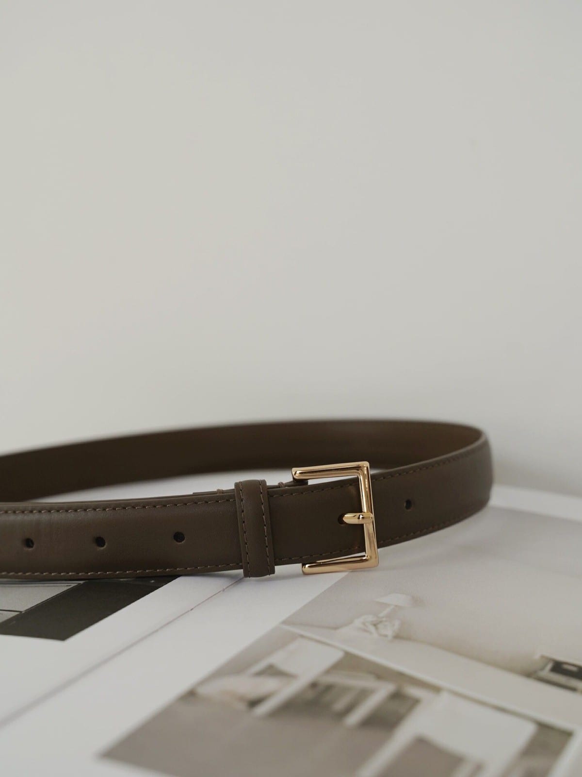 PANLULUPAN Square Buckle Top Grain Cowhide Belt in Brown - Lifestyle
