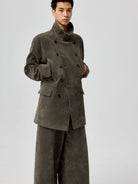 SIMPLE PROJECT Faux Suede Double Breasted Peacoat in Gray - On Male Model