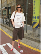 ACSENSE STUDIO Graffiti Rhinestone Cotton T Shirt in White - On Female Model
