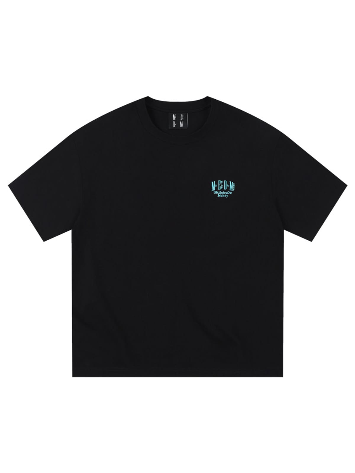 MEDM Letter Embroidery Cotton T Shirt in Black