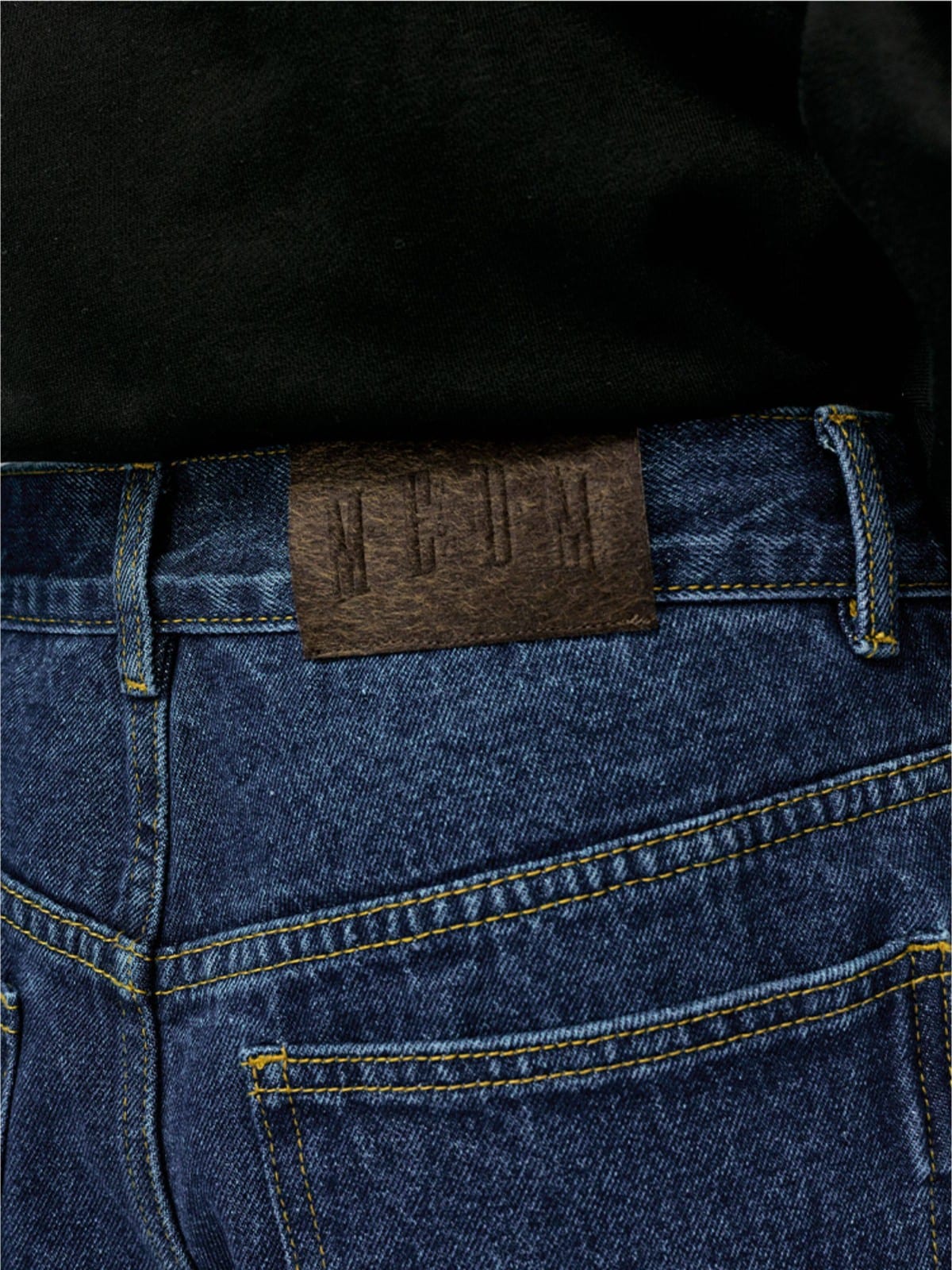 MEDM Washed Wide Leg Jeans in Navy Blue - On Model