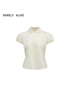 RARELY ALIKE Peter Pan Collar Tie Front Shirt in Cream