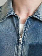 Retro 21 Gradient Distressed Denim Zip Jacket in Blue - On Model