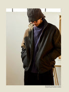 USAGE Reversible Nylon Fleece Track Jacket in Black - On Male Model