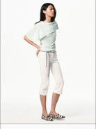 RARELY ALIKE Asymmetrical Draped Lyocell Blend Top in Mint - On Female Model