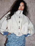 BADTASTE Reversible Plaid Cotton Jacket in Cream - On Female Model