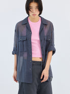 SIMPLE PROJECT Sheer Cotton Blend Organza Shirt in Gray - On Model