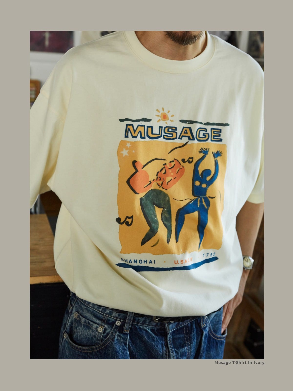 USAGE Heavyweight Graphic Cotton T Shirt in White - On Male Model