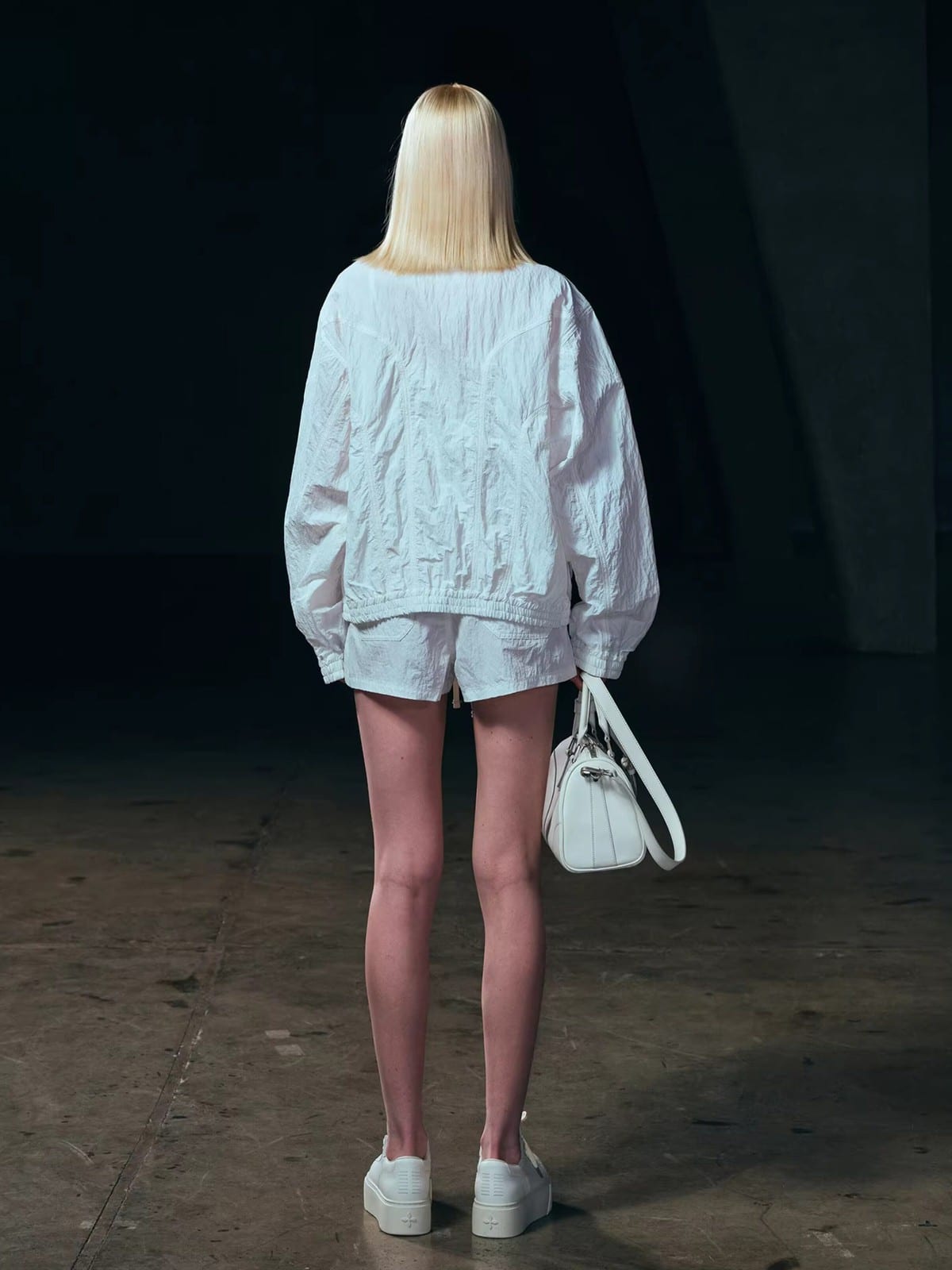 SMFK Nylon Zip Up Sports Jacket in White - On Model