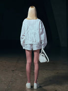 SMFK Nylon Zip Up Sports Jacket in White - On Model