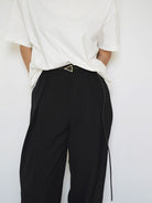 PANLULUPAN Top Grain Leather Triangle Buckle Belt in Black - On Model