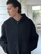 Triangle Project Wool Cashmere Hooded Zip Jacket in Black - On Male Model