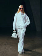 SMFK Garment Dyed Cotton Training Jacket in White - On Female Model