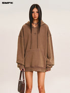 SMFK Vintage Camouflage Cotton Hoodie in Brown - On Female Model