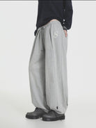 MASONPRINCE Wide Leg Inverted Pleat Sweatpants in Gray - On Model