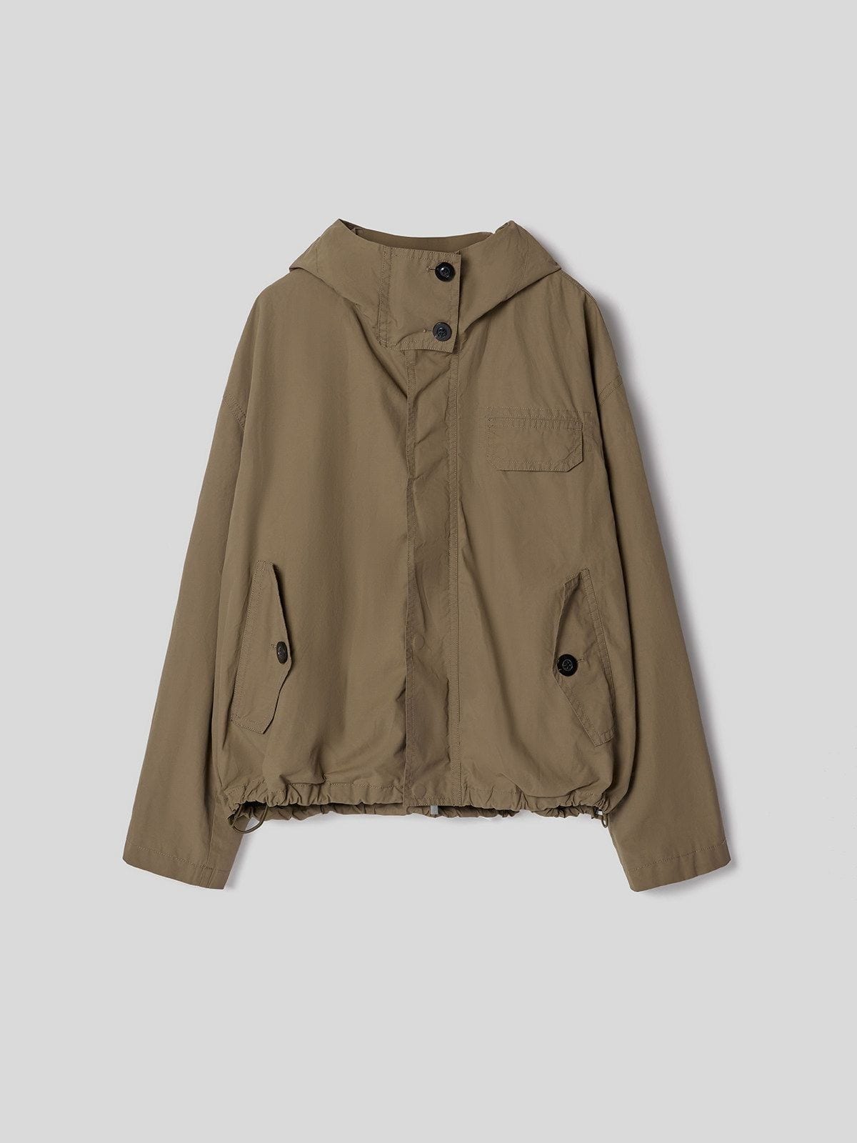 Random Piece Cotton Blend Cropped Drawstring Jacket in Beige