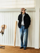 USAGE Wide Wale Corduroy Deck Jacket in Black - On Male Model