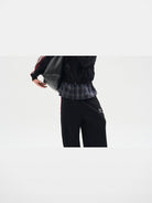 BLINDNOPLAN Contrast Tape Zip Up Hoodie in Black - On Model