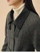 TEASEL Wool Plaid Barn Jacket with Fur Collar in Gray - On Female Model