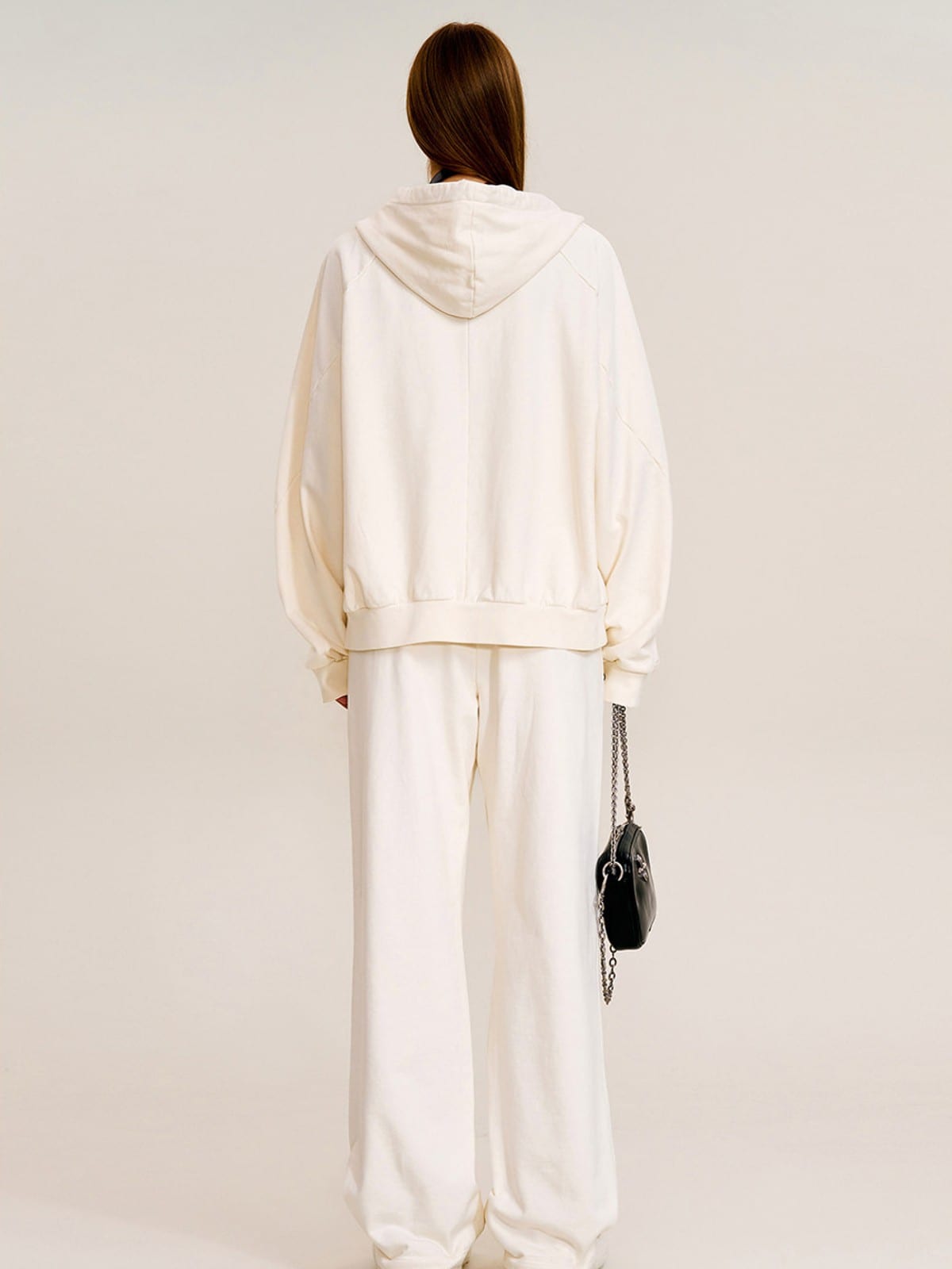 SMFK Distressed Washed Cotton Zip Up Hoodie in White - On Female Model
