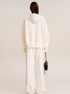 SMFK Distressed Washed Cotton Zip Up Hoodie in White - On Female Model