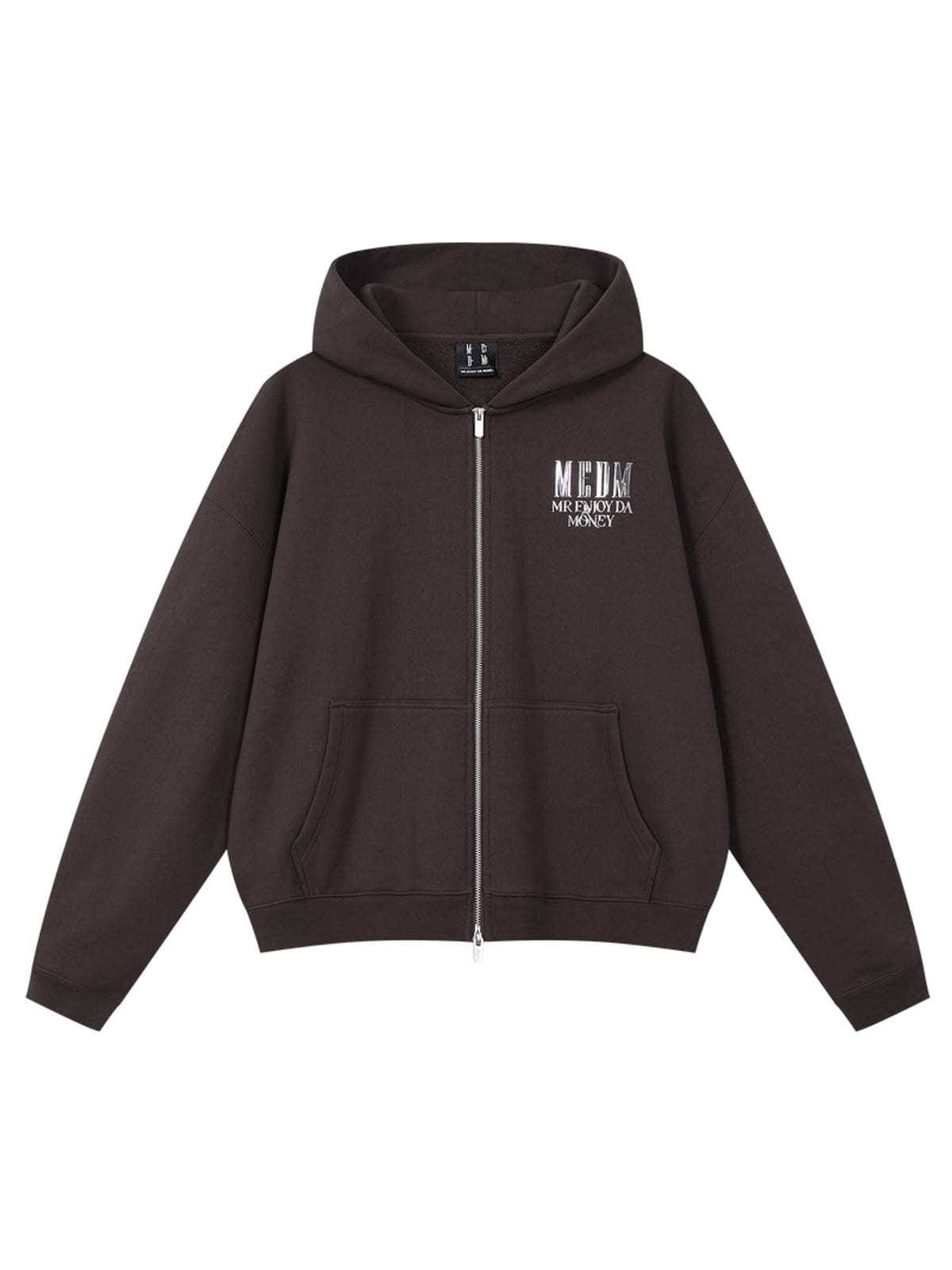 MEDM 3D Logo Two Way Zip Cotton Hoodie in Brown