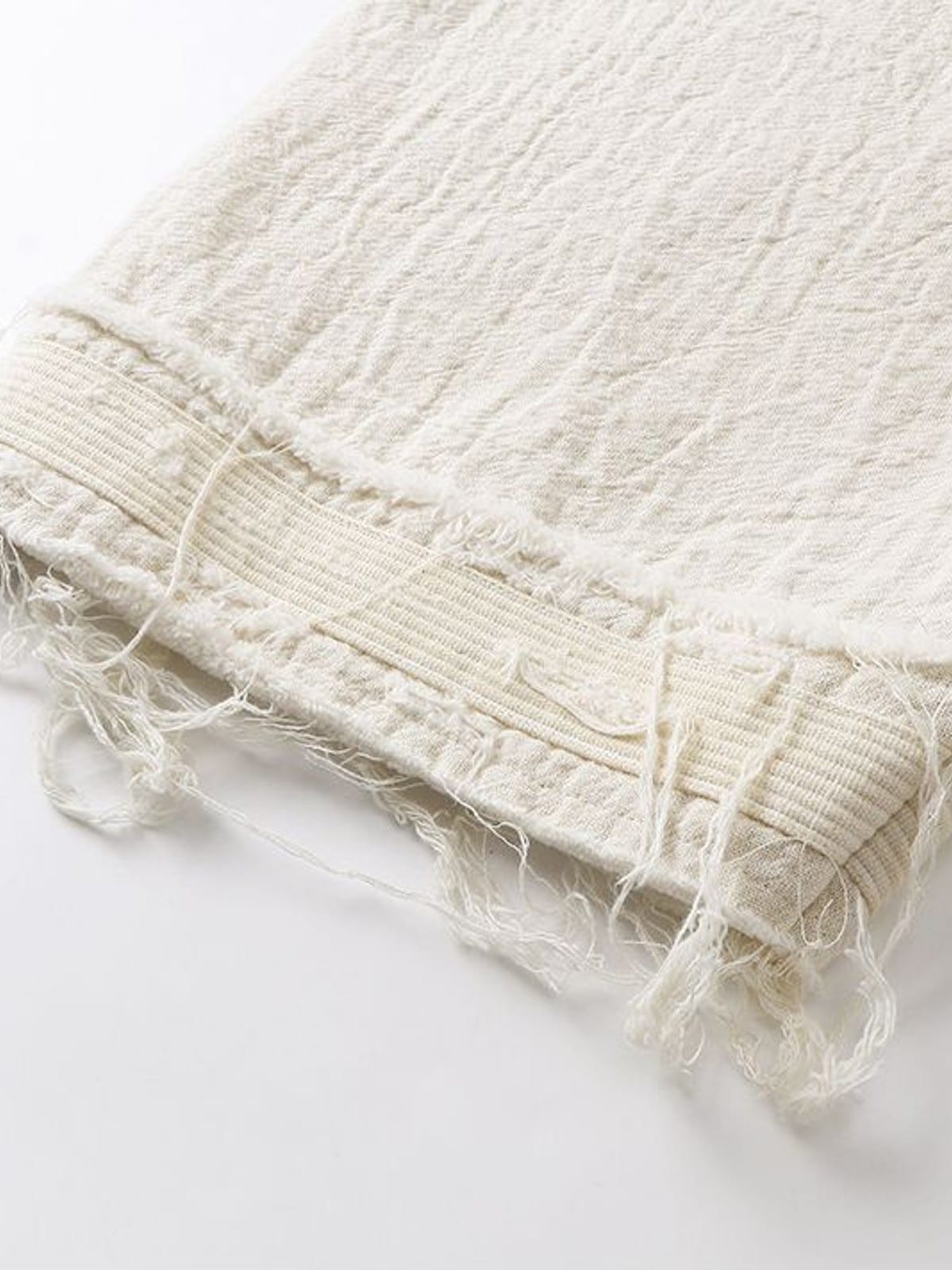 D5ove Distressed Half Sleeve Kimono Cardigan in Cream - Detail