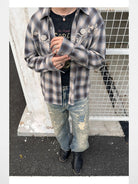 SOD Embroidered Plaid Western Shirt in Gray - On Male Model