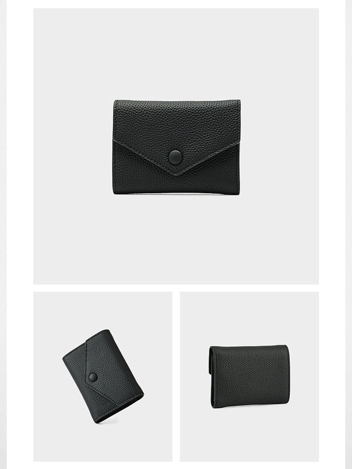 HONGU Cowhide Leather Trifold Wallet in Black