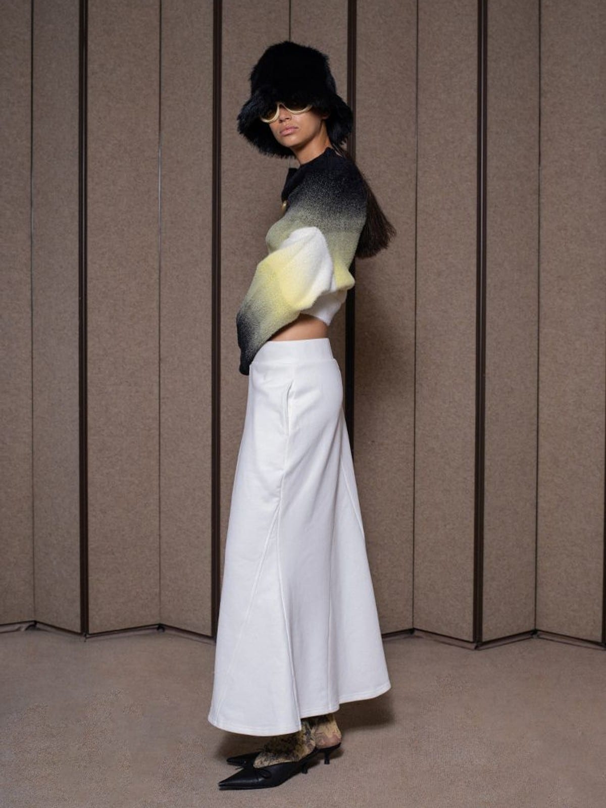 RARELY ALIKE Cotton Hoodie Fishtail Skirt Set in White - On Female Model