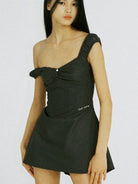 SweetChilling Off the Shoulder Corset Mini Dress in Gray - On Female Model