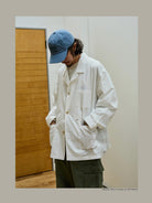 USAGE Cotton Workwear Shirt Jacket in White - On Male Model