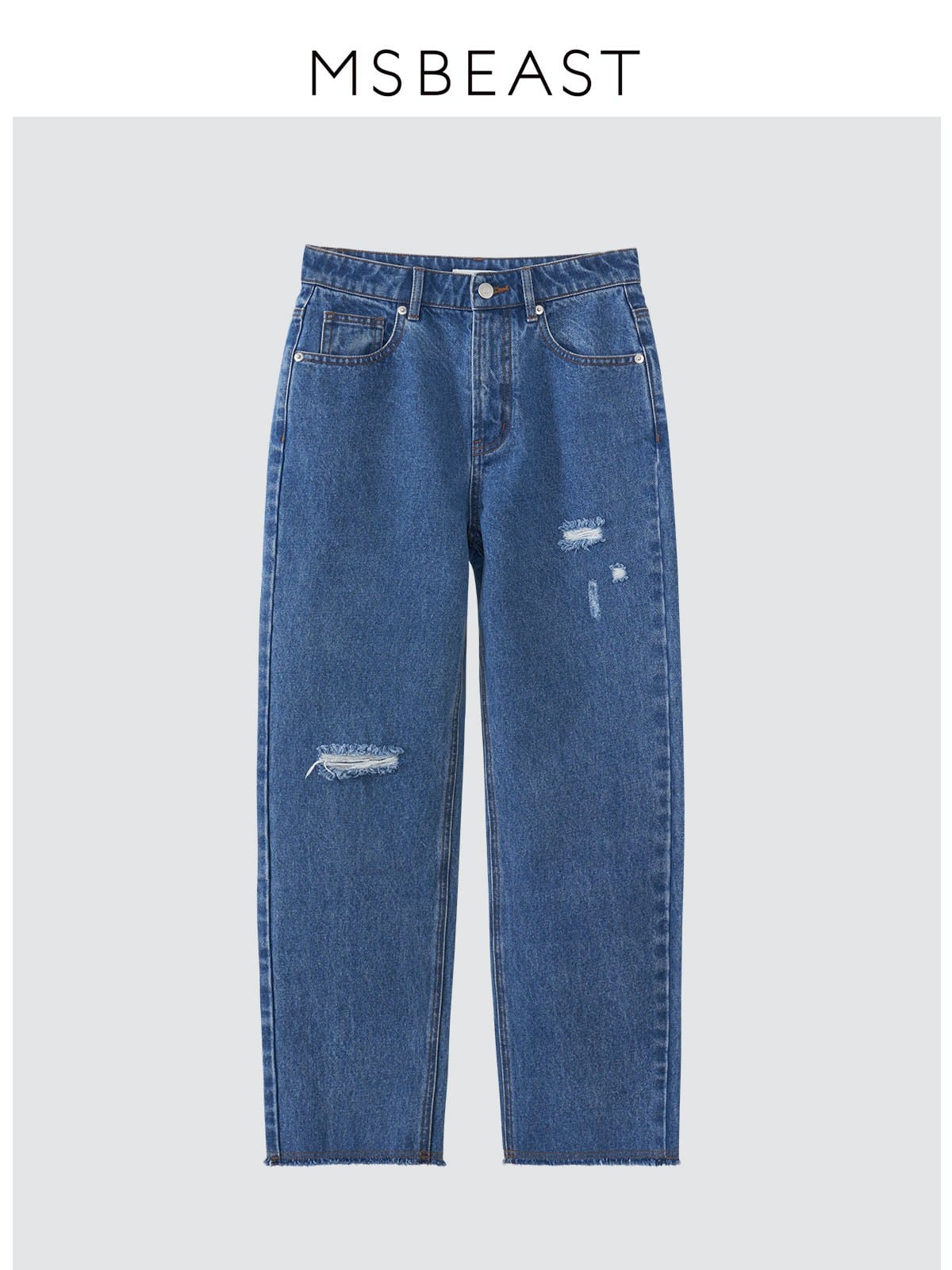 MSBEAST Distressed Turkish Denim Cropped Jeans in Denim