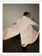 Y OFFICIAL Double Faced Wool Blend Hooded Coat in Beige - On Model