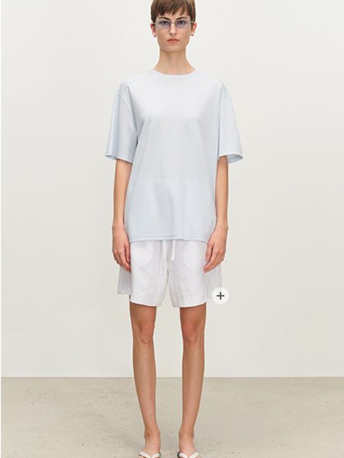 MSBEAST Oversized Lyocell Wool Blend T Shirt in Sky Blue - On Female Model