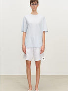 MSBEAST Oversized Lyocell Wool Blend T Shirt in Sky Blue - On Female Model