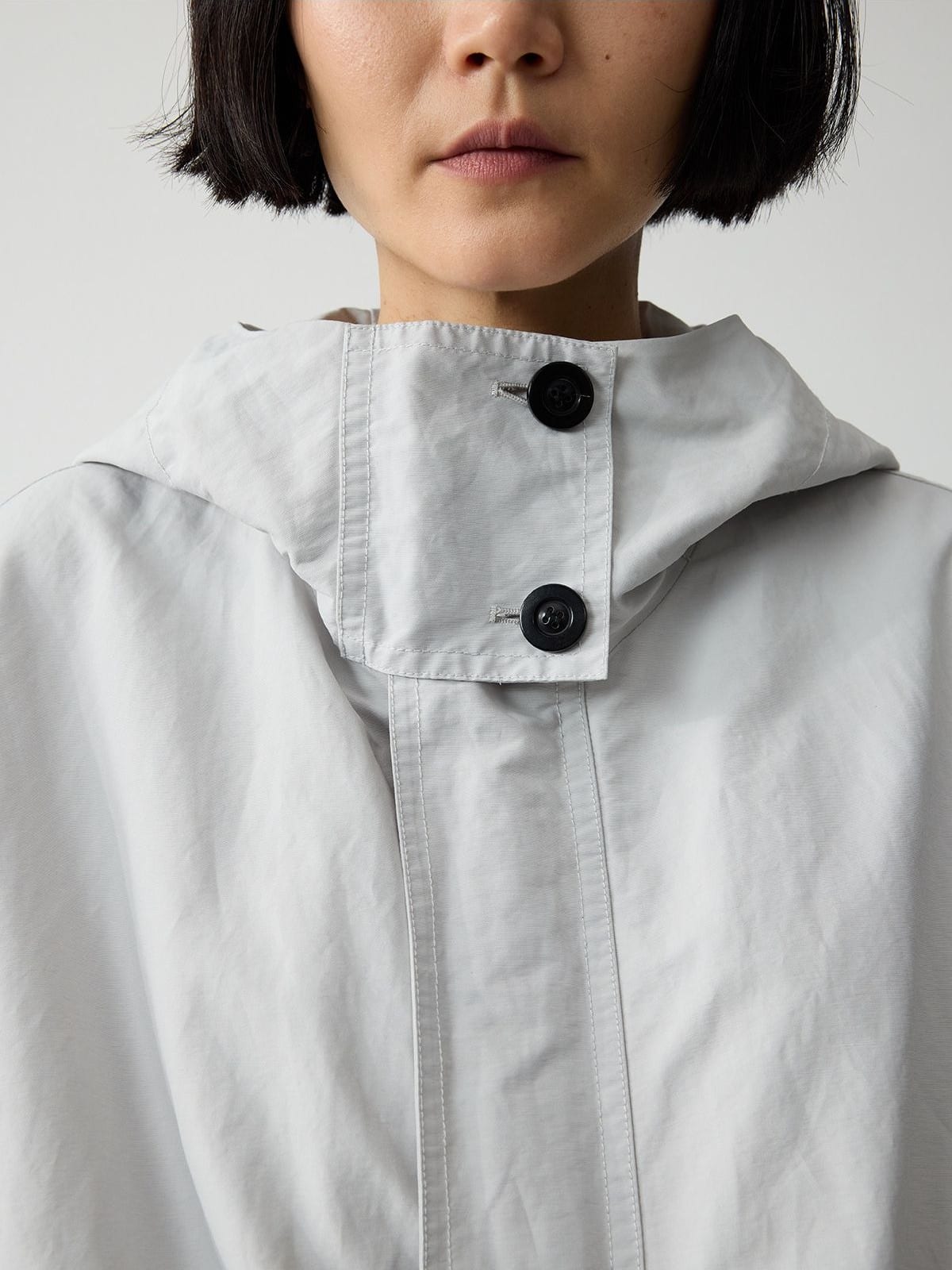 Random Piece Cotton Blend Drawstring Cargo Jacket in Gray - On Female Model