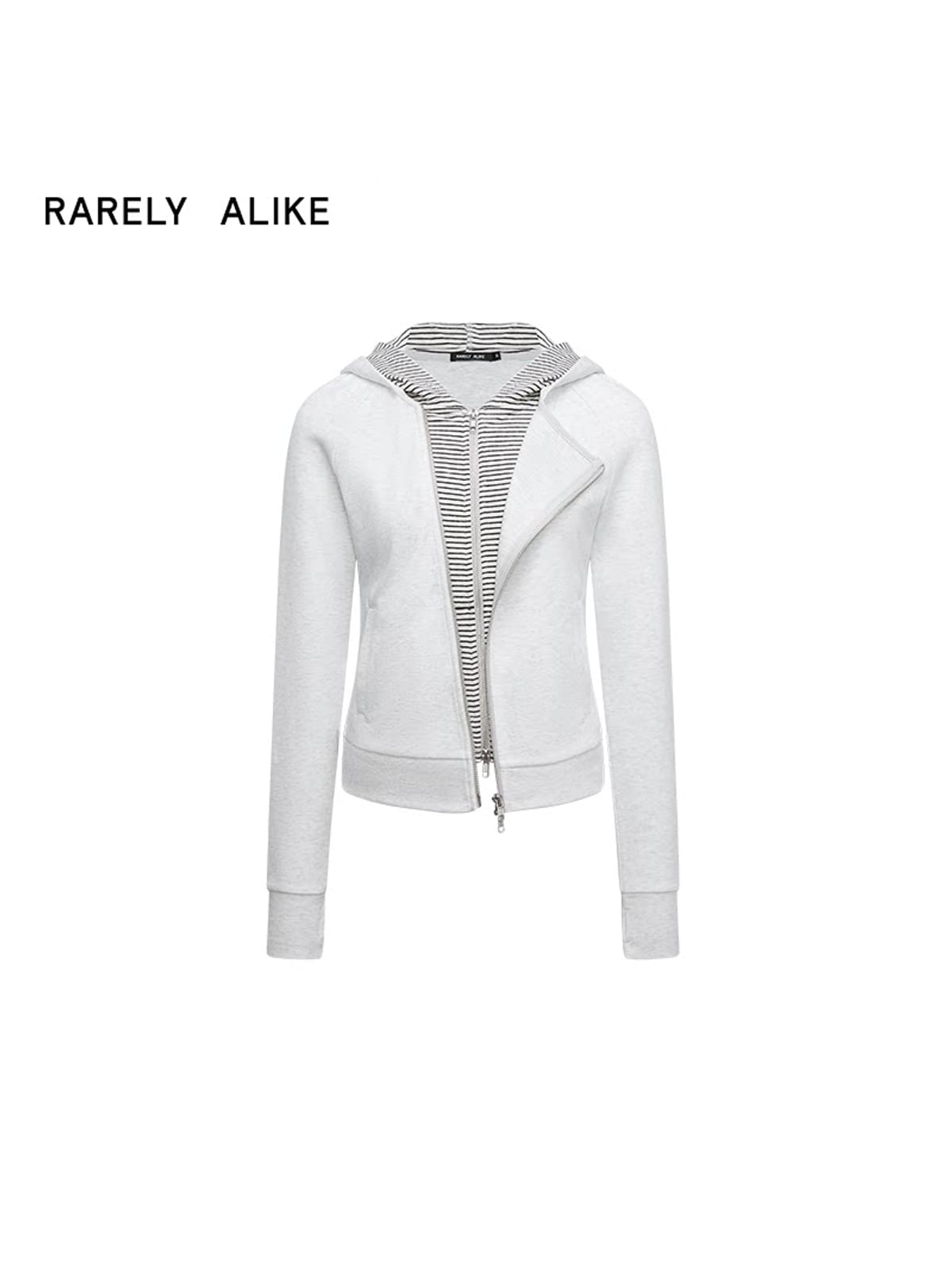 RARELY ALIKE Asymmetric Layered Color Block Hoodie in Light Gray