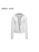 RARELY ALIKE Asymmetric Layered Color Block Hoodie in Light Gray