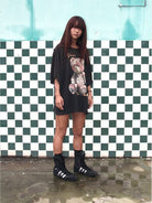 D5ove Distressed Sad Bear Graphic Cotton T Shirt in Black - On Female Model
