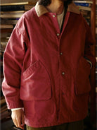 USAGE Heavyweight Canvas Hunting Jacket in Burgundy - On Male Model