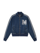 MEDM Lace Trim Stand Collar Denim Jacket in Denim
