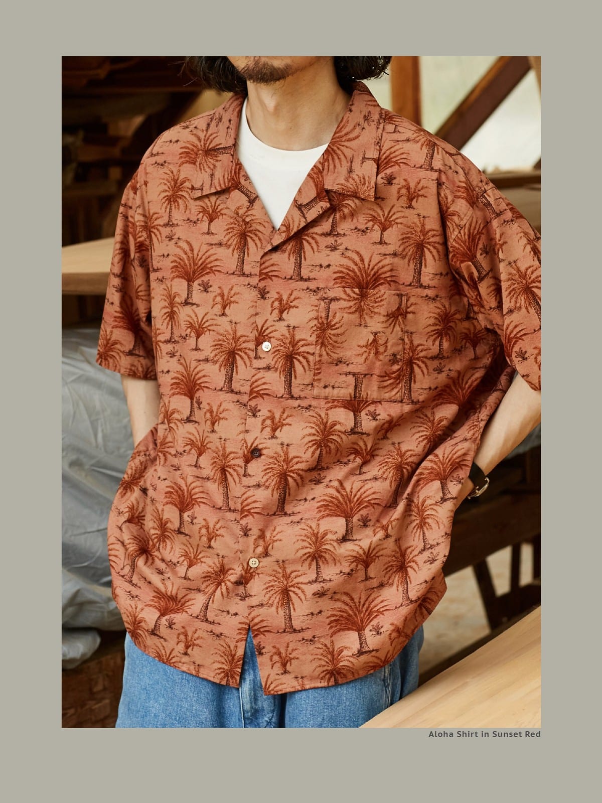 USAGE Floral Japanese Cotton Aloha Shirt in Pink - On Male Model